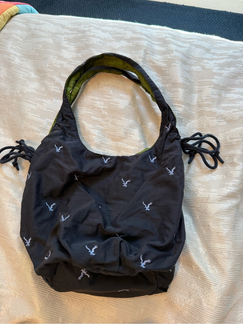 Vintage American Eagle Outfitters Navy Shoulder Bag with Olive Lining